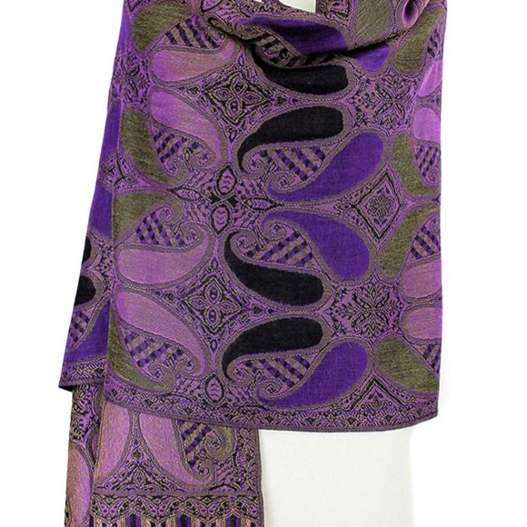 Purple and Black Paisley Pashmina Winter Scarves for Women Warm Cozy Shawls Wrap - Picture 2 of 2